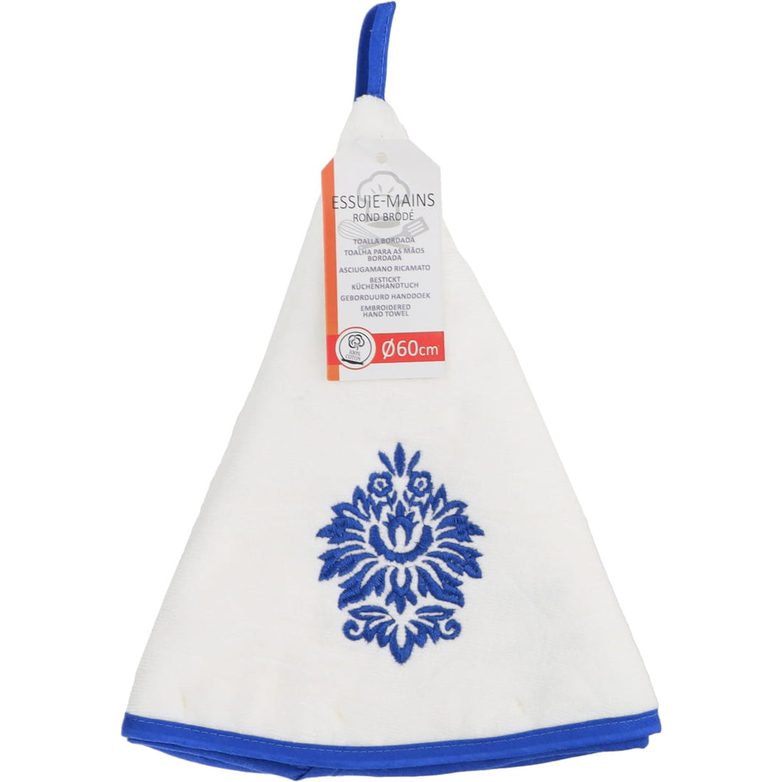 Prosop de mâini brodat Villa 60cm catifea/frotir - Albastru/Alb
