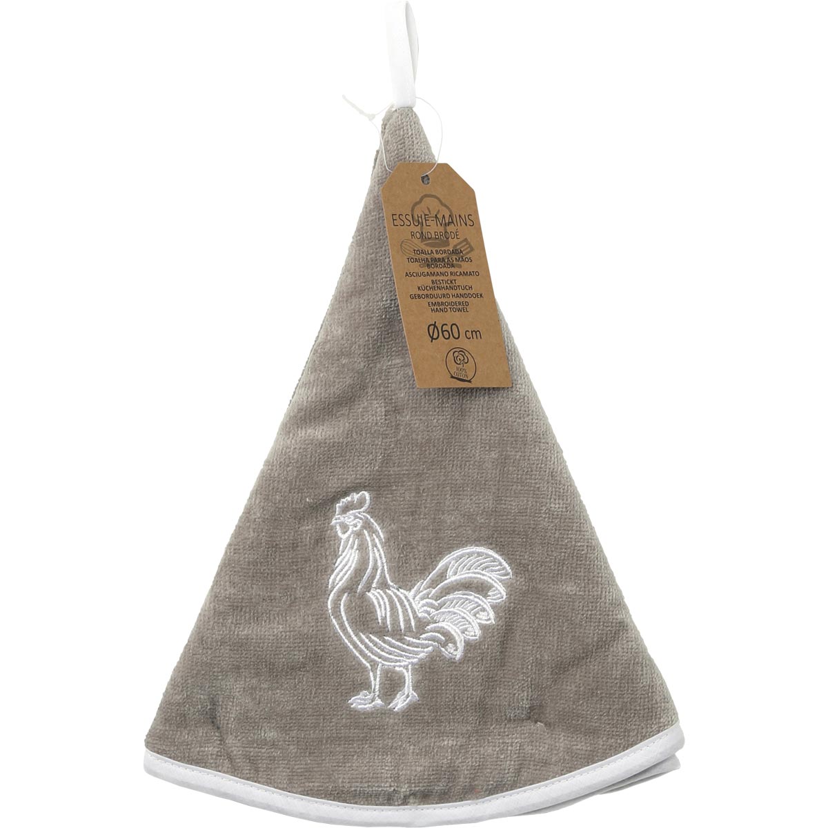 Prosop de mâini brodat Chantecler 60cm catifea/frotir - Alb/Bej