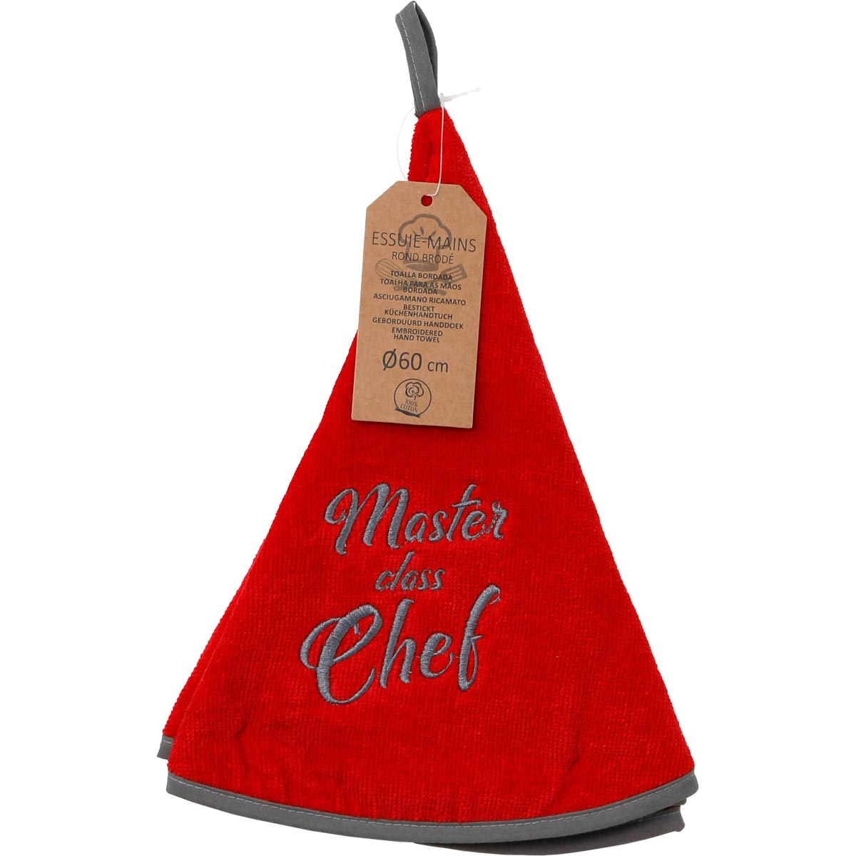 Prosop de mâini brodat Master Chef 60cm catifea/frotir - Roșu/Gri