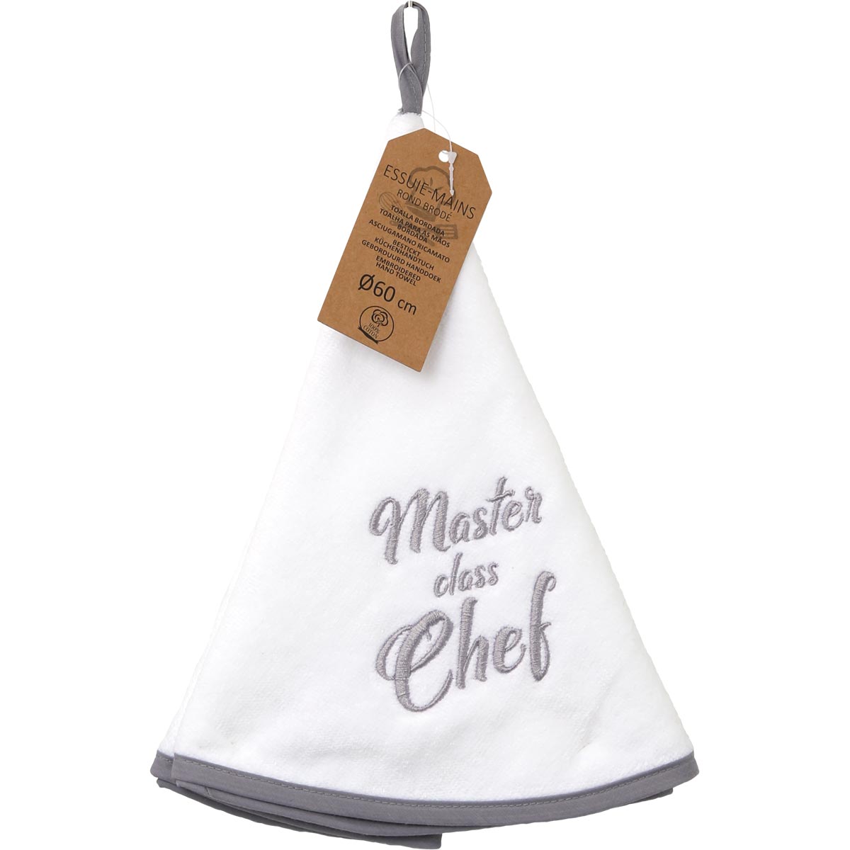 Prosop de mâini brodat Master Chef 60cm catifea/frotir - Gri/Alb